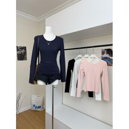 FA44873# 绒绒奶皮Tee纯欲镂空修身磨毛内搭打底衫软糯针织上衣 服裝批發女裝批發服飾貨源