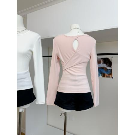 FA44873# 绒绒奶皮Tee纯欲镂空修身磨毛内搭打底衫软糯针织上衣 服裝批發女裝批發服飾貨源