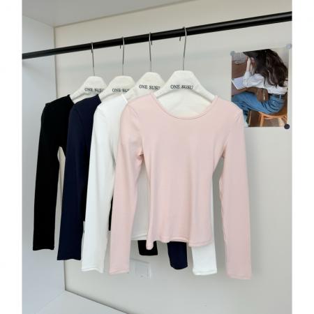 FA44873# 绒绒奶皮Tee纯欲镂空修身磨毛内搭打底衫软糯针织上衣 服裝批發女裝批發服飾貨源