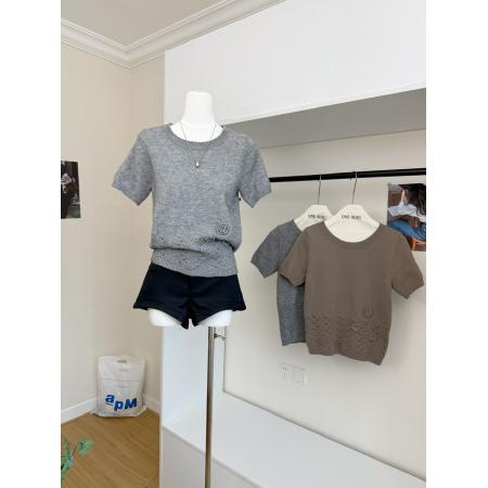 FA44874# 卡农镂空花纹小花朵针织短袖t恤女新款宽松显瘦上衣 服裝批發女裝批發服飾貨源