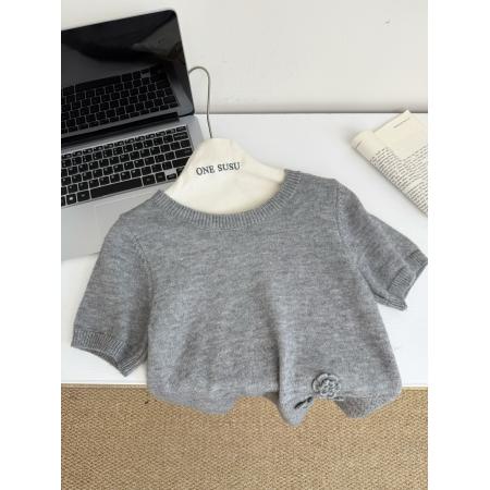 FA44874# 卡农镂空花纹小花朵针织短袖t恤女新款宽松显瘦上衣 服裝批發女裝批發服飾貨源