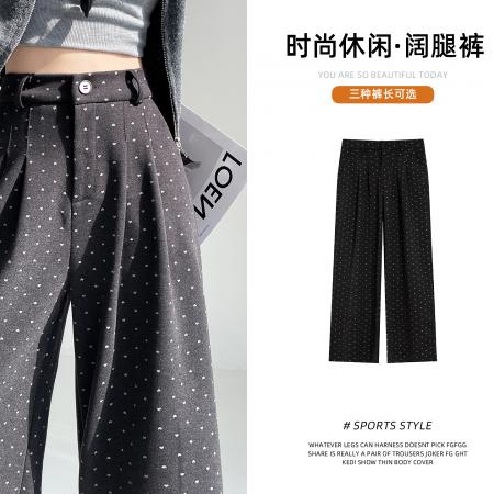 FA44876# 秋冬韩系甜美复古加厚磨毛尼子爱心休闲裤后松紧高腰阔腿裤 服裝批發女裝批發服飾貨源