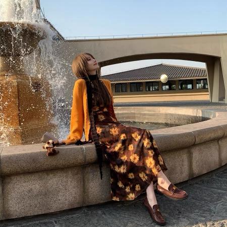 FA44881# 初雪夕暮织风私语V领毛针织开衫女修身显瘦外搭上衣秋 服裝批發女裝批發服飾貨源