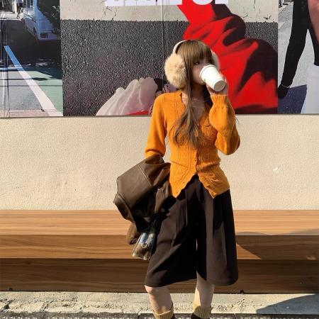 FA44881# 初雪夕暮织风私语V领毛针织开衫女修身显瘦外搭上衣秋 服裝批發女裝批發服飾貨源