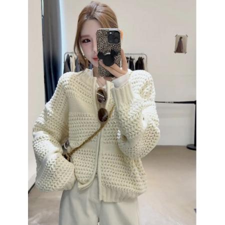 FA44883# 秋冬新款设计感双拉链针织开衫时尚百搭宽松显瘦长袖毛衣外套 服裝批發女裝批發服飾貨源