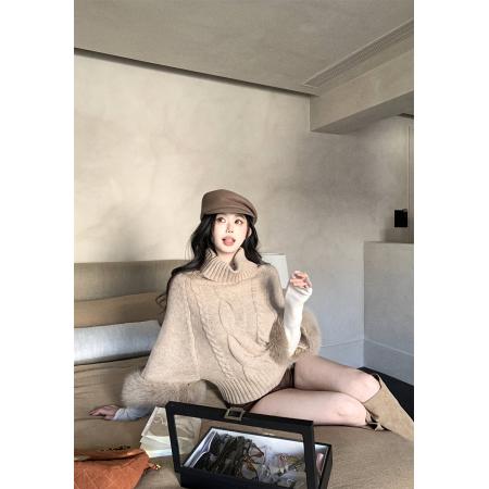 FA44884# ～秋冬袖口狐狸毛高领羊毛混纺麻花毛衣+羊毛打底+a字短裤女 服裝批發女裝批發服飾貨源