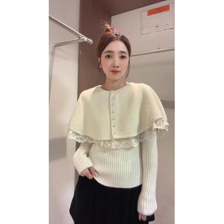 FA44886# 法式复古甜美蕾丝花边拼接斗篷披肩针织打底衫毛衣两件套装女秋冬 服裝批發女裝批發服飾貨源