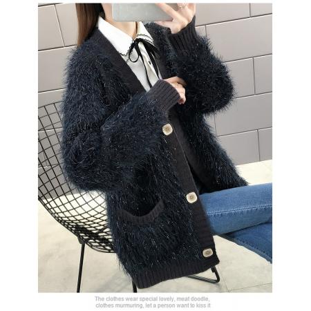 FA44887# 毛衣外套女开衫新款春季甜美日系中长款加厚流苏马海毛针织衫 服裝批發女裝批發服飾貨源