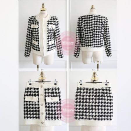 FA44889# 秋季新款千鸟格女装上衣+包臀裙两件套潮 服裝批發女裝批發服飾貨源