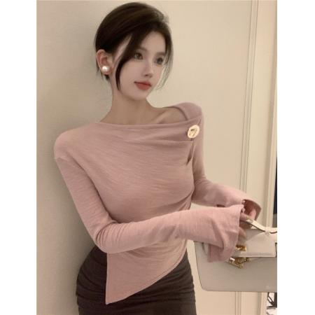 FA44903# 设计感不规则褶皱长袖T恤上衣· 服裝批發女裝批發服飾貨源
