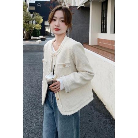 FA44905# 法式白色小香风开衫外套女春秋薄款高级感温柔短款小个子外穿上衣 服裝批發女裝批發服飾貨源