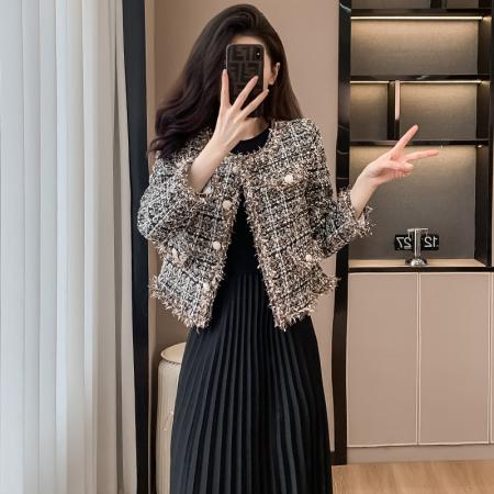 FA44914# 春秋季新款冬气质毛呢名媛小香风短款小个子外套上衣女士潮 服裝批發女裝批發服飾貨源