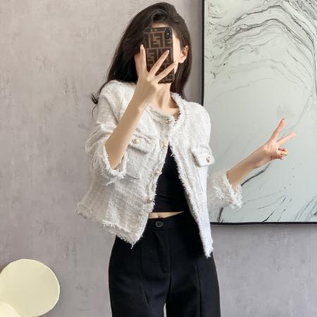 FA44916# 白色短款外套女设计感秋季新款小香风法式名媛高级感气质上衣 服裝批發女裝批發服飾貨源