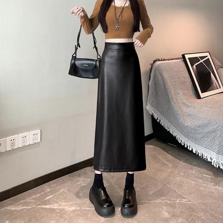 FA44924# 简约秋冬百搭通勤上班族PU皮A字中长期半身裙女 服裝批發女裝批發服飾貨源