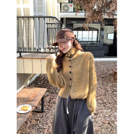 FA44927# 慵懒复古高领氛围感高领单排扣毛衣开衫 服裝批發女裝批發服飾貨源