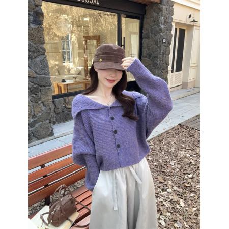 FA44927# 慵懒复古高领氛围感高领单排扣毛衣开衫 服裝批發女裝批發服飾貨源