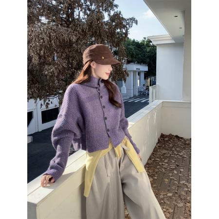 FA44927# 慵懒复古高领氛围感高领单排扣毛衣开衫 服裝批發女裝批發服飾貨源