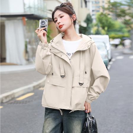FA44929# 外套连帽夹克衫女士新款大码宽松休闲百搭冲锋衣上衣 服裝批發女裝批發服飾貨源