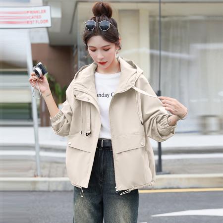 FA44929# 外套连帽夹克衫女士新款大码宽松休闲百搭冲锋衣上衣 服裝批發女裝批發服飾貨源