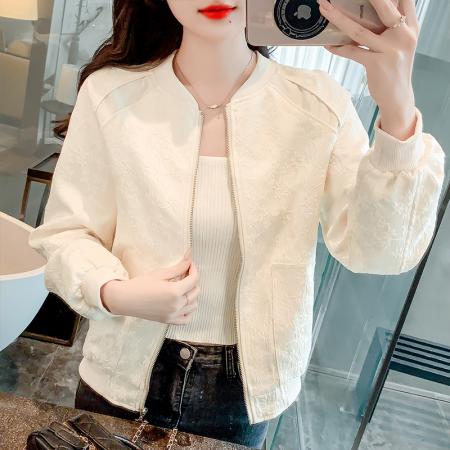FA44937# 小个子别致外套女春季新款时尚提花高级短款棒球服上衣 服裝批發女裝批發服飾貨源