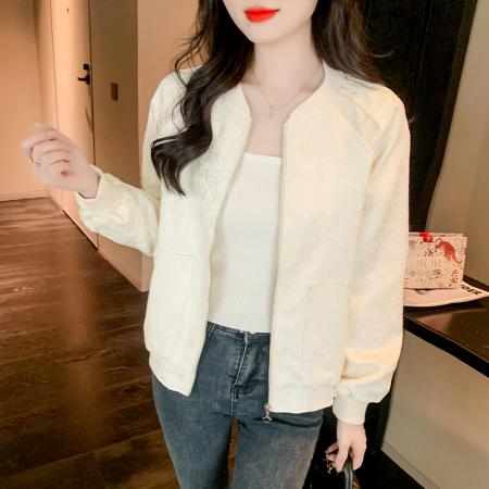 FA44937# 小个子别致外套女春季新款时尚提花高级短款棒球服上衣 服裝批發女裝批發服飾貨源