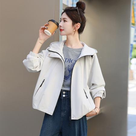 FA44941# 冲锋衣女款春秋新款宽松休闲百搭连帽夹克外套 服裝批發女裝批發服飾貨源