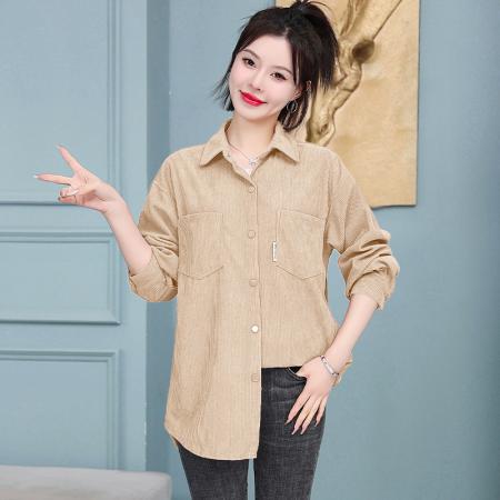 FA44948# 灯芯绒衬衫女中长款新款初春宽松洋气薄款衬衣外套 服裝批發女裝批發服飾貨源