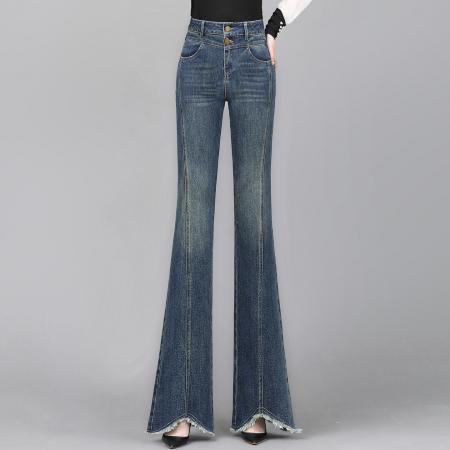 FA44953# 复古微喇牛仔裤女春秋新款高腰窄版显瘦百搭休闲垂感喇叭裤子 服裝批發女裝批發服飾貨源