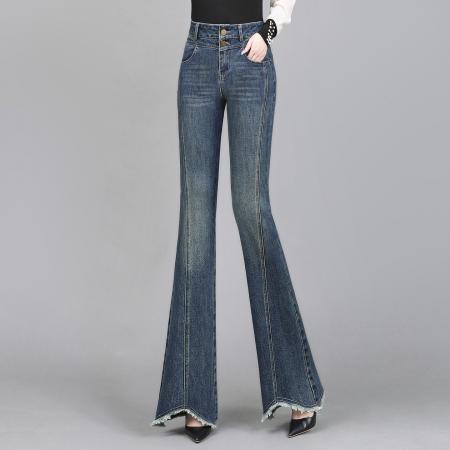 FA44953# 复古微喇牛仔裤女春秋新款高腰窄版显瘦百搭休闲垂感喇叭裤子 服裝批發女裝批發服飾貨源