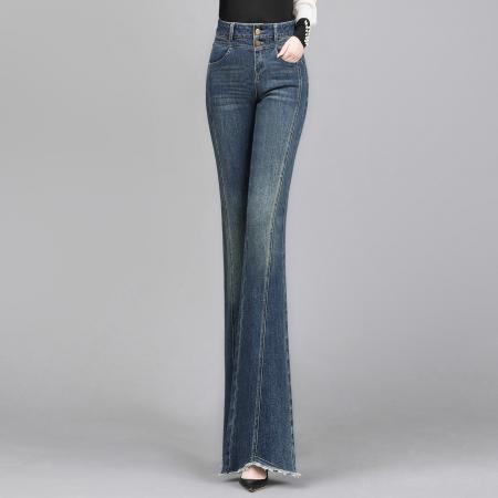 FA44953# 复古微喇牛仔裤女春秋新款高腰窄版显瘦百搭休闲垂感喇叭裤子 服裝批發女裝批發服飾貨源