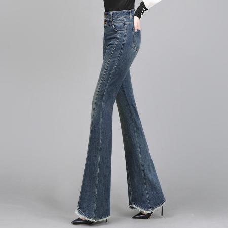 FA44953# 复古微喇牛仔裤女春秋新款高腰窄版显瘦百搭休闲垂感喇叭裤子 服裝批發女裝批發服飾貨源