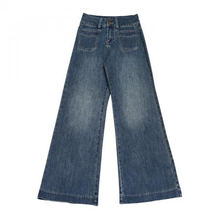 FA44954# 复古蓝加长阔腿牛仔裤女春秋高个子新款高腰宽松微喇拖地裤 服裝批發女裝批發服飾貨源