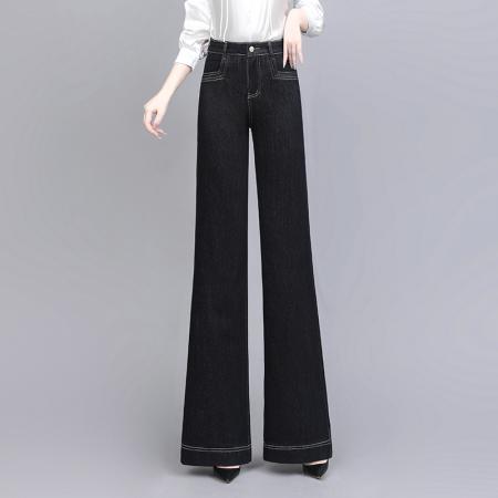 FA44955# 丹宁蓝直筒喇叭牛仔裤拖地女裤子春秋新款高腰宽松长裤阔腿裤 服裝批發女裝批發服飾貨源