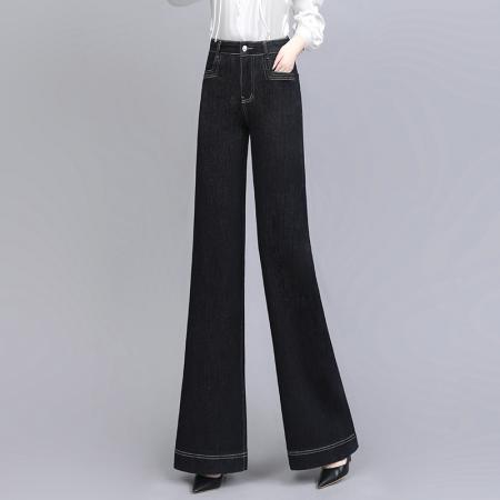 FA44955# 丹宁蓝直筒喇叭牛仔裤拖地女裤子春秋新款高腰宽松长裤阔腿裤 服裝批發女裝批發服飾貨源