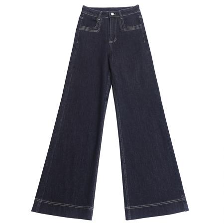 FA44955# 丹宁蓝直筒喇叭牛仔裤拖地女裤子春秋新款高腰宽松长裤阔腿裤 服裝批發女裝批發服飾貨源