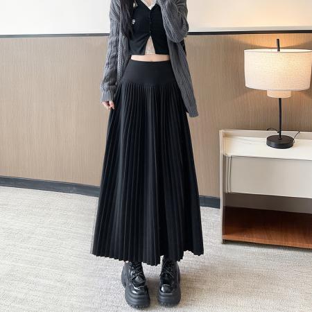 FA44998# 秋冬优质垂感多色毛呢百褶显瘦淑女通勤百搭半身长裙女 服裝批發女裝批發服飾貨源