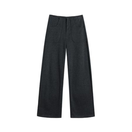 FA45003# 黑灰色窄版阔腿裤女秋冬加绒高腰垂感显瘦羊毛呢西装裤休闲直筒裤 服裝批發女裝批發服飾貨源