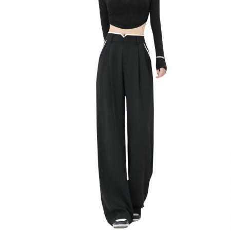 FA45004# 秋季新款阔腿裤女拼接撞色设计感宽松休闲长裤子小个子 服裝批發女裝批發服飾貨源