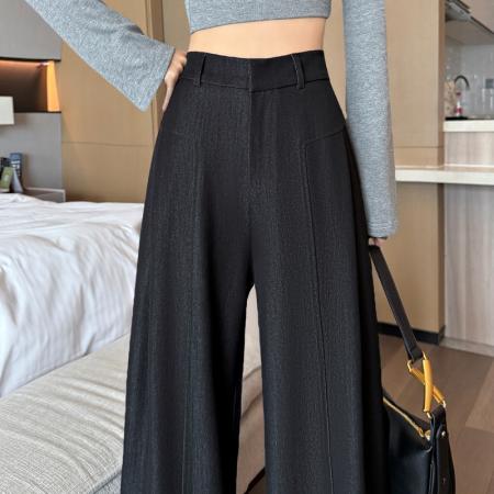 FA45005# 藏青色老钱风仿牛仔阔腿裤子女秋季高腰慵懒垂感休闲直筒拖地长裤 服裝批發女裝批發服飾貨源