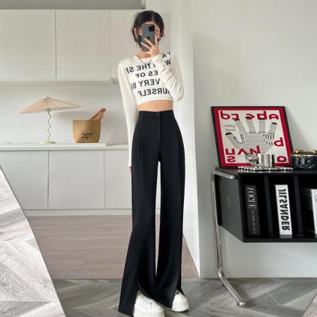 FA45007# 春夏新款高腰垂感直筒拖地开叉微喇叭阔腿西装裤女 服裝批發女裝批發服飾貨源