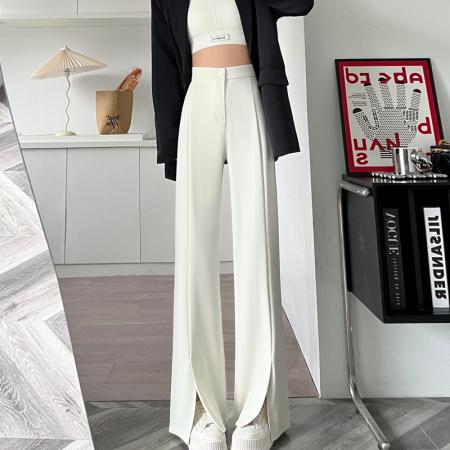 FA45007# 春夏新款高腰垂感直筒拖地开叉微喇叭阔腿西装裤女 服裝批發女裝批發服飾貨源