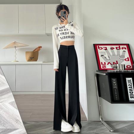 FA45007# 春夏新款高腰垂感直筒拖地开叉微喇叭阔腿西装裤女 服裝批發女裝批發服飾貨源