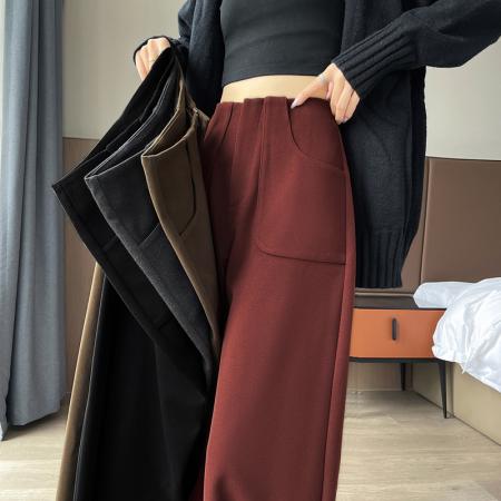 FA45009# 秋冬新款毛呢阔腿裤镰刀西装裤高腰窄版休闲拖地裤女 服裝批發女裝批發服飾貨源