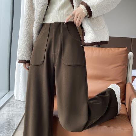 FA45009# 秋冬新款毛呢阔腿裤镰刀西装裤高腰窄版休闲拖地裤女 服裝批發女裝批發服飾貨源