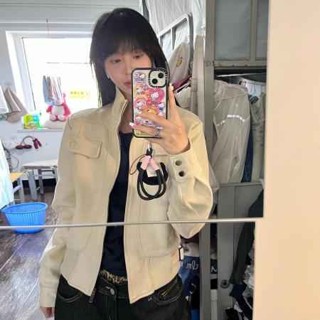 FA45022# 早秋穿搭韩系轻薄短款外套女春新款美式复古气质机车夹克上衣 服裝批發女裝批發服飾貨源