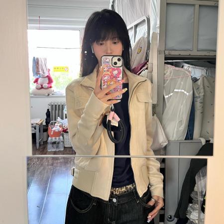 FA45022# 早秋穿搭韩系轻薄短款外套女春新款美式复古气质机车夹克上衣 服裝批發女裝批發服飾貨源