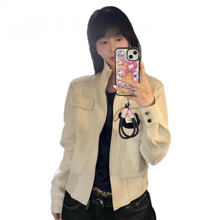 FA45022# 早秋穿搭韩系轻薄短款外套女春新款美式复古气质机车夹克上衣 服裝批發女裝批發服飾貨源