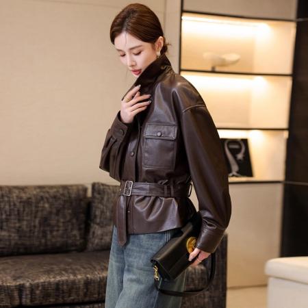 FA45024# 爆款宋佳同款衬衫皮衣外套秋冬新款收腰修身时尚气质减龄上衣 服裝批發女裝批發服飾貨源