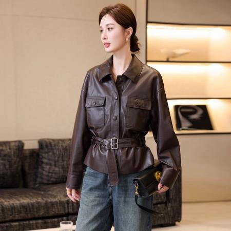 FA45024# 爆款宋佳同款衬衫皮衣外套秋冬新款收腰修身时尚气质减龄上衣 服裝批發女裝批發服飾貨源