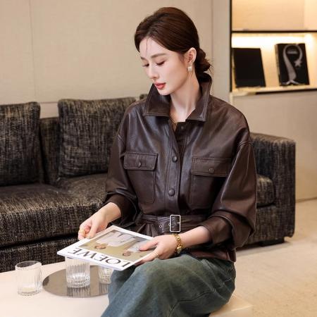 FA45024# 爆款宋佳同款衬衫皮衣外套秋冬新款收腰修身时尚气质减龄上衣 服裝批發女裝批發服飾貨源